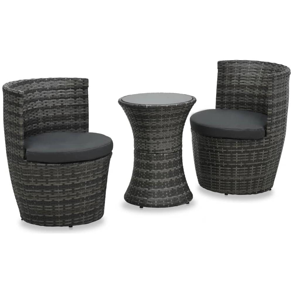 Set Da Bistrot 3 Pz Con Cuscini In Polyrattan Grigio - Foto 1