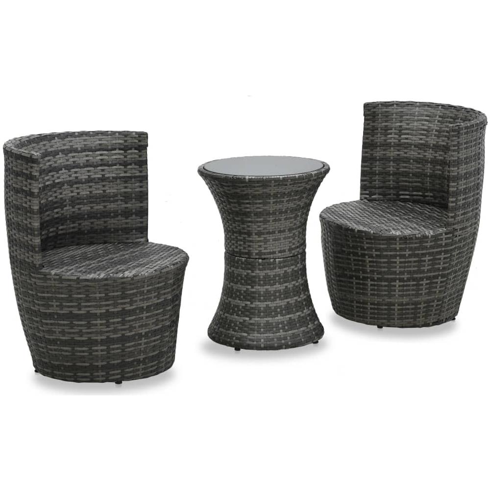 Set Da Bistrot 3 Pz Con Cuscini In Polyrattan Grigio - Foto 2