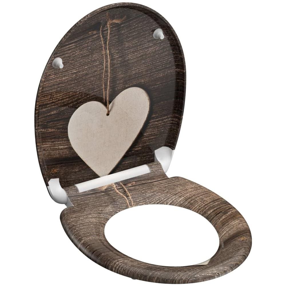 Tavoletta WC Duroplast Chiusura Ammortizzata WOOD HEART Stampa - Foto 2