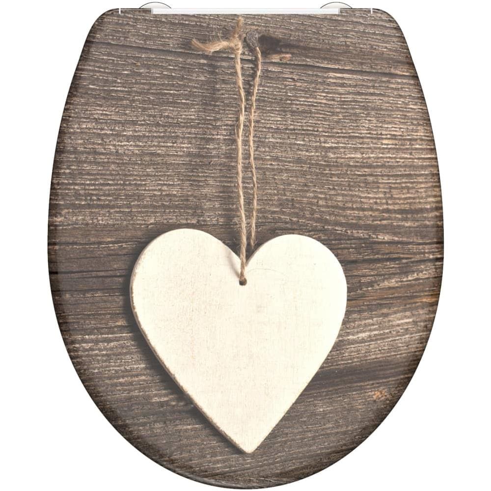 Tavoletta WC Duroplast Chiusura Ammortizzata WOOD HEART Stampa - Foto 1