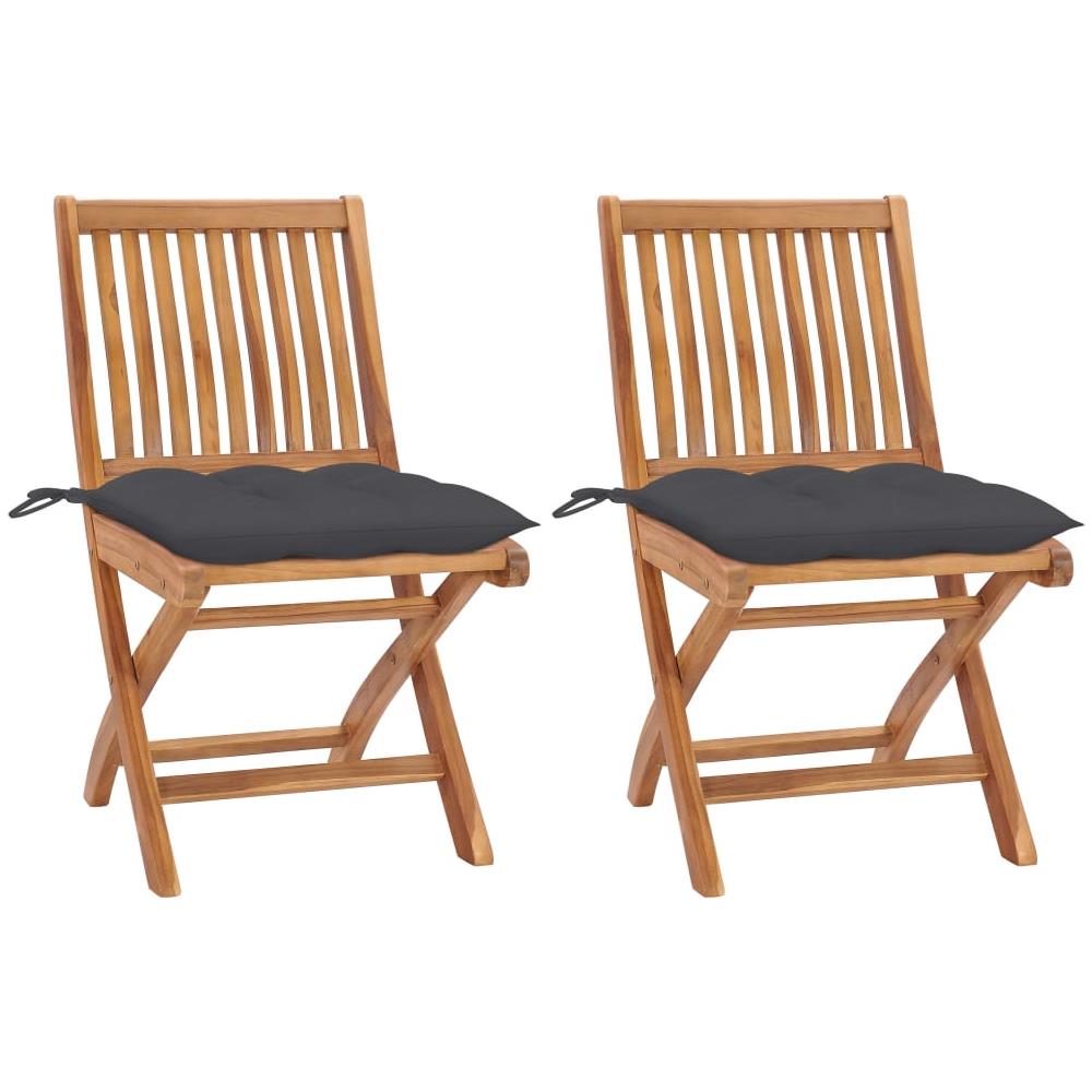 Sedie da Giardino 2 pz con Cuscini Antracite Massello di Teak - Foto 1