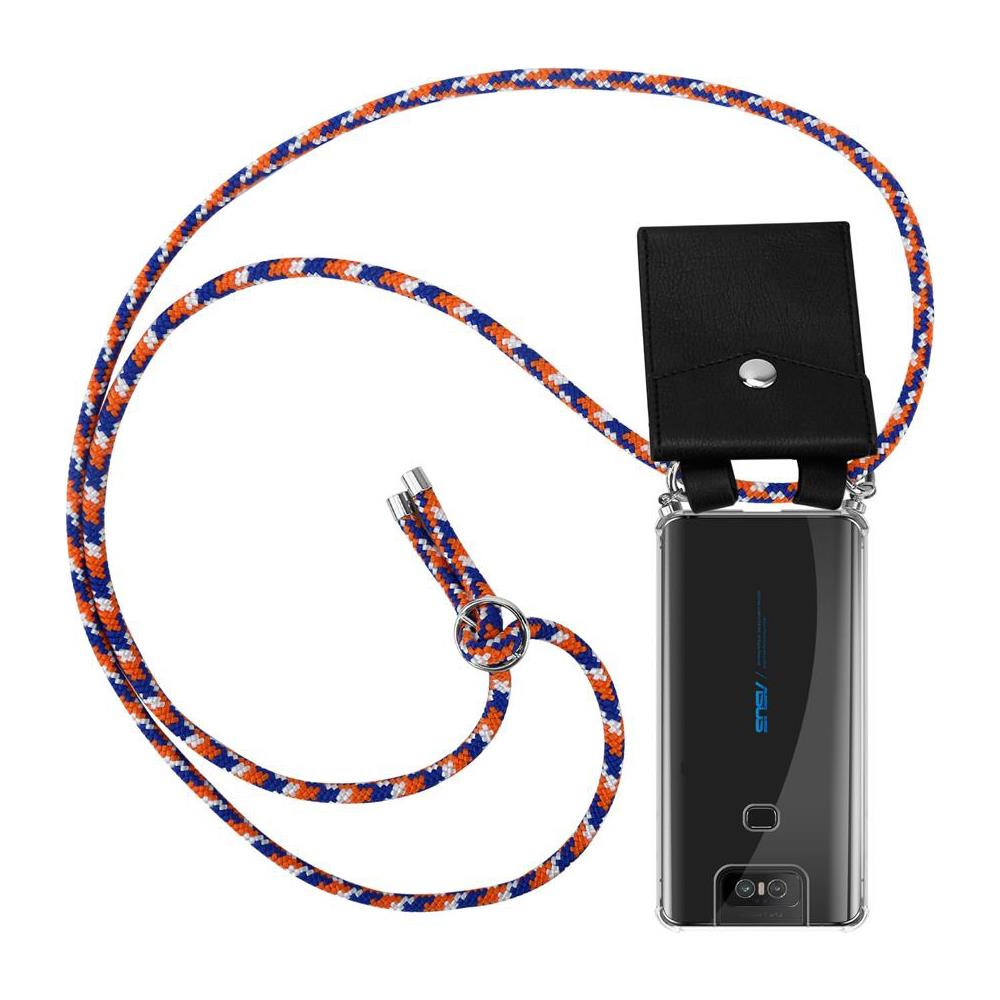 Catena Di Telefoni Cellulari Compatibile Con Asus Zenfone 6 In Arancio Blu Bianco - Coperchio Protettivo In Silicone Con Anelli D'argento, Cinturino In Corda E Custodia Staccabile - Foto 1