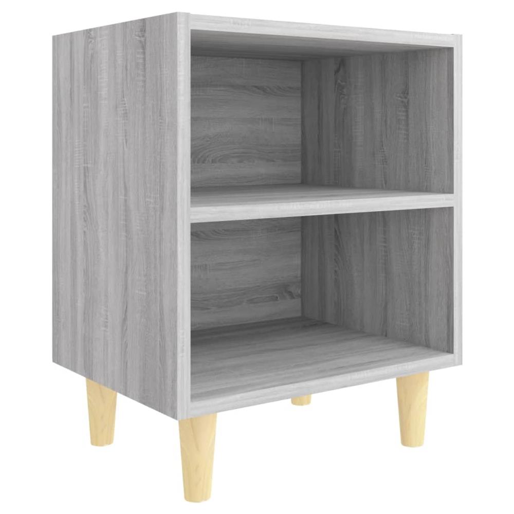 Comodino Con Gambe In Legno Massello Grigio Sonoma 40x30x50 Cm - Foto 2