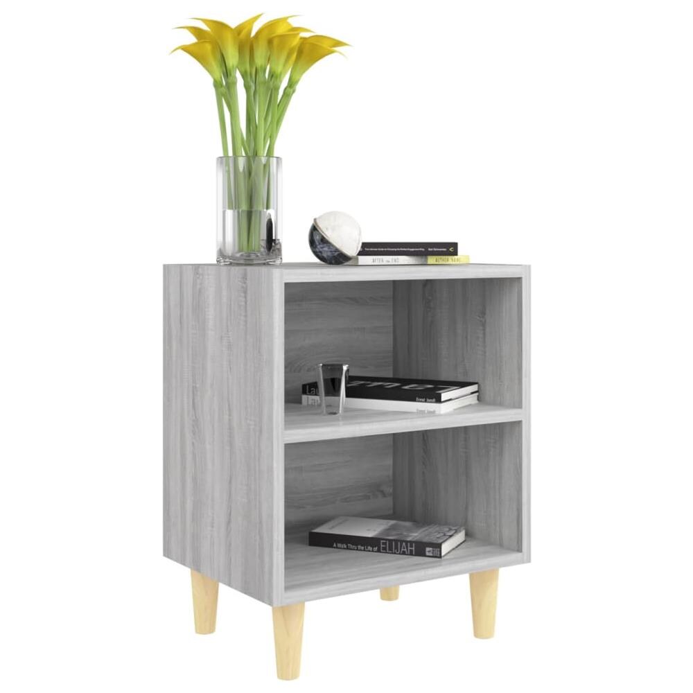 Comodino Con Gambe In Legno Massello Grigio Sonoma 40x30x50 Cm - Foto 3