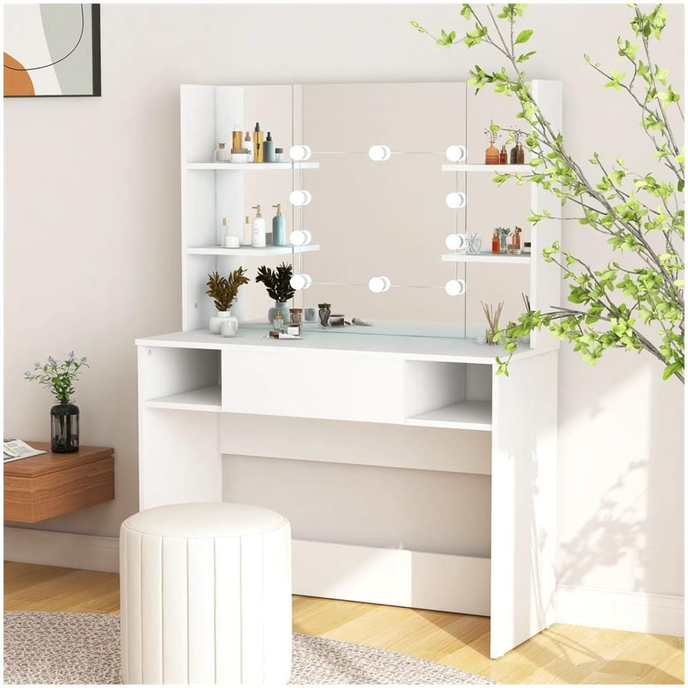 Toeletta Con Luci Led 100x40x135 Cm In Mdf Bianca - Foto 1