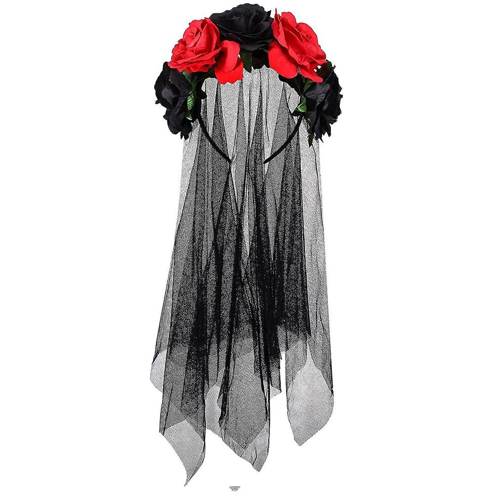 Set Accessori Halloween Donna - Fascia Floreale Con Rosa E Teschio, Guanti In Pizzo Senza Dita, Tatuaggi Viso - Ideale Per Festa Dia De Los Muertos