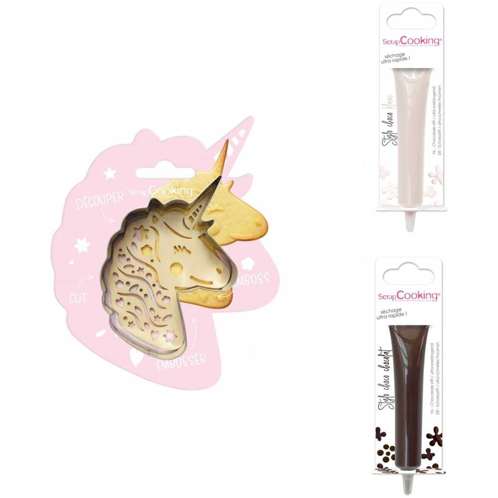 Kit Biscotti Unicorno + 2 Penne Al Cioccolato Bianche E Marroni - Foto 1