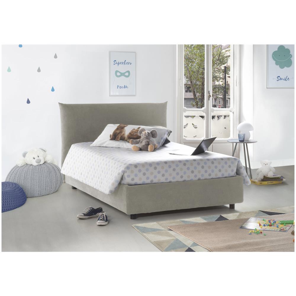 Letto Piazza E Mezza Creta, Letto Contenitore Con Rivestimento In Tessuto, 100% Made In Italy, Apertura Frontale, Con Materasso Cm 120x190 Incluso, Beige - Foto 1