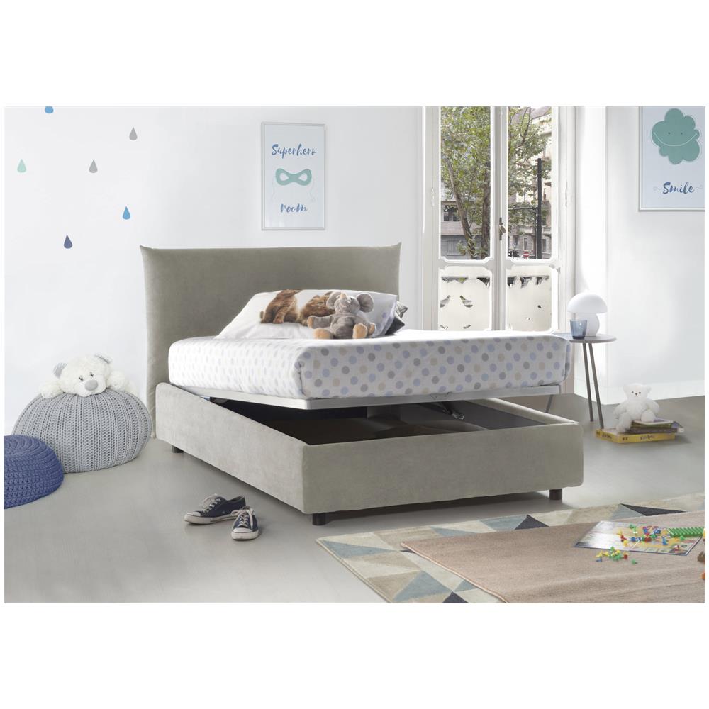 Letto Piazza E Mezza Creta, Letto Contenitore Con Rivestimento In Tessuto, 100% Made In Italy, Apertura Frontale, Con Materasso Cm 120x190 Incluso, Beige - Foto 2