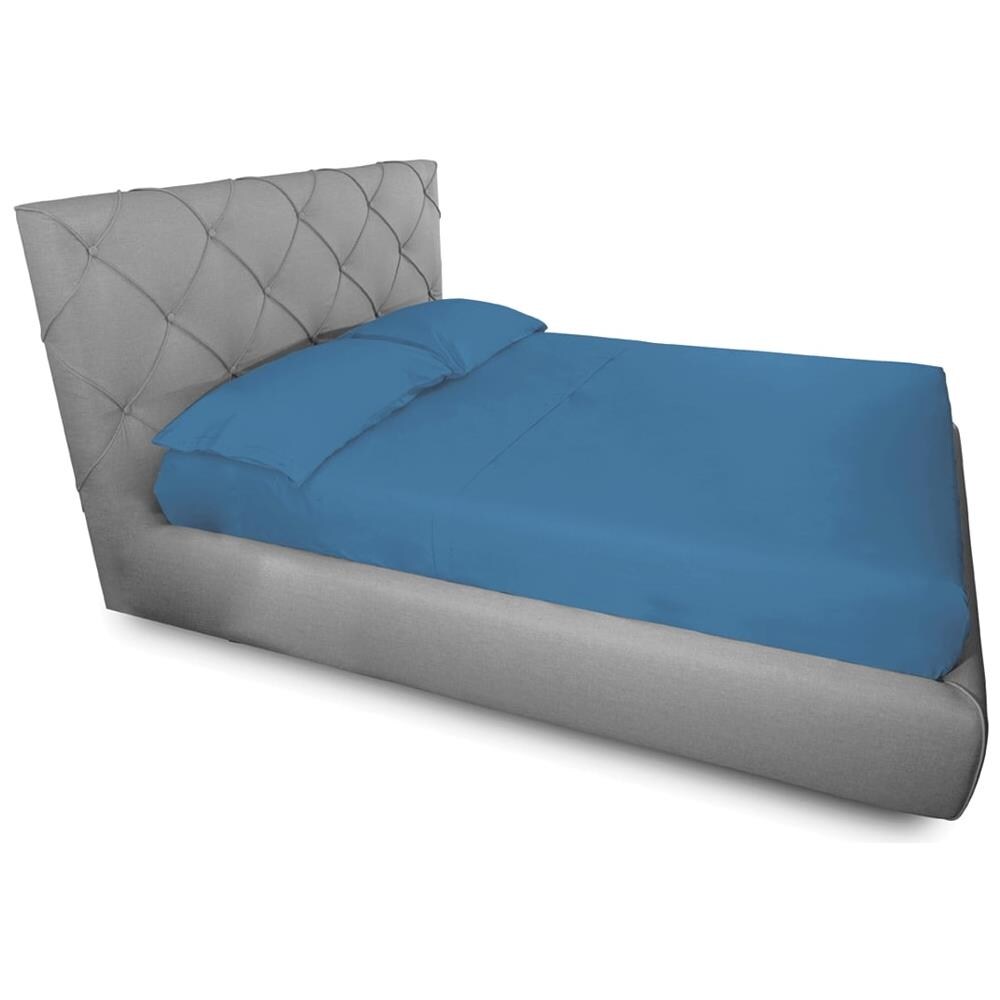 Completo Lenzuola Made In Italy In Puro Cotone Tinta Unita Varie Colorazioni Francese Avio - Foto 1