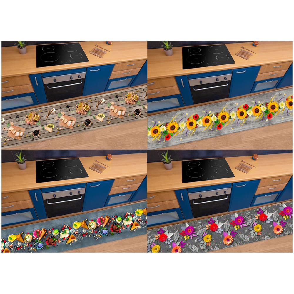 Tappeto Passatoia Cucina Antiscivolo Sottolavello Digitale Disegni Floreali 50x400 Girasoli Papaveri - Foto 2