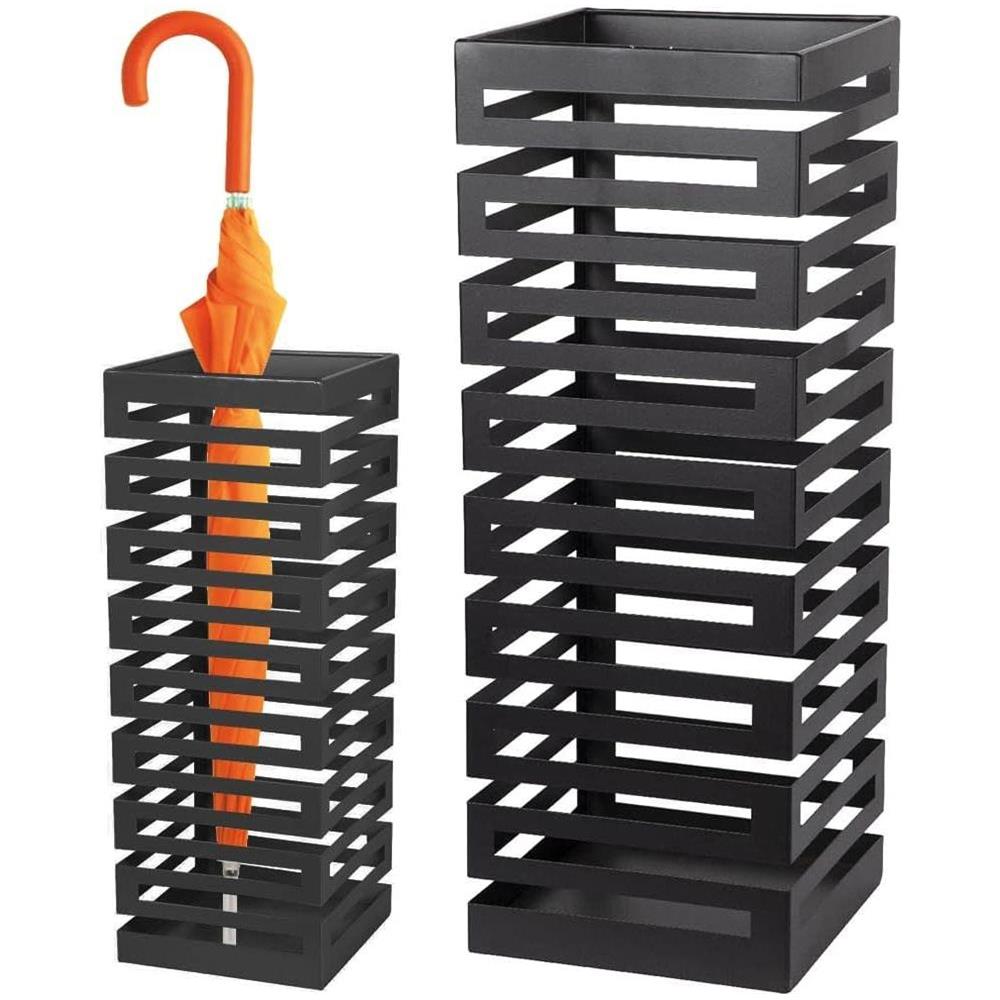 Portaombrelli in Metallo Design Moderno Porta Ombrelli Quadrato Stand Nero - Foto 1