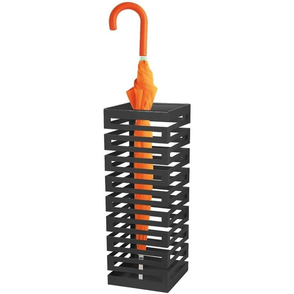 Portaombrelli in Metallo Design Moderno Porta Ombrelli Quadrato Stand Nero - Foto 2