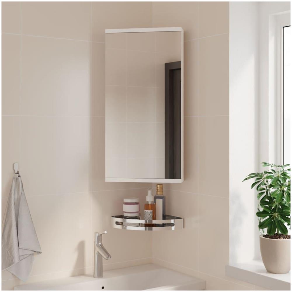 Armadietto Angolare con Specchio da Bagno Bianco 30x24x60 cm - Foto 2