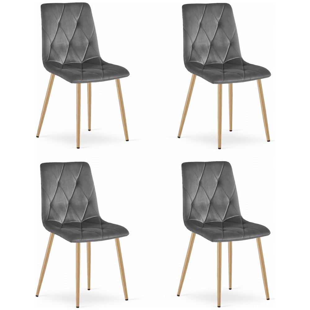 Sedia TYRA in velluto grigio scuro con gambe in legno x4 - Foto 1