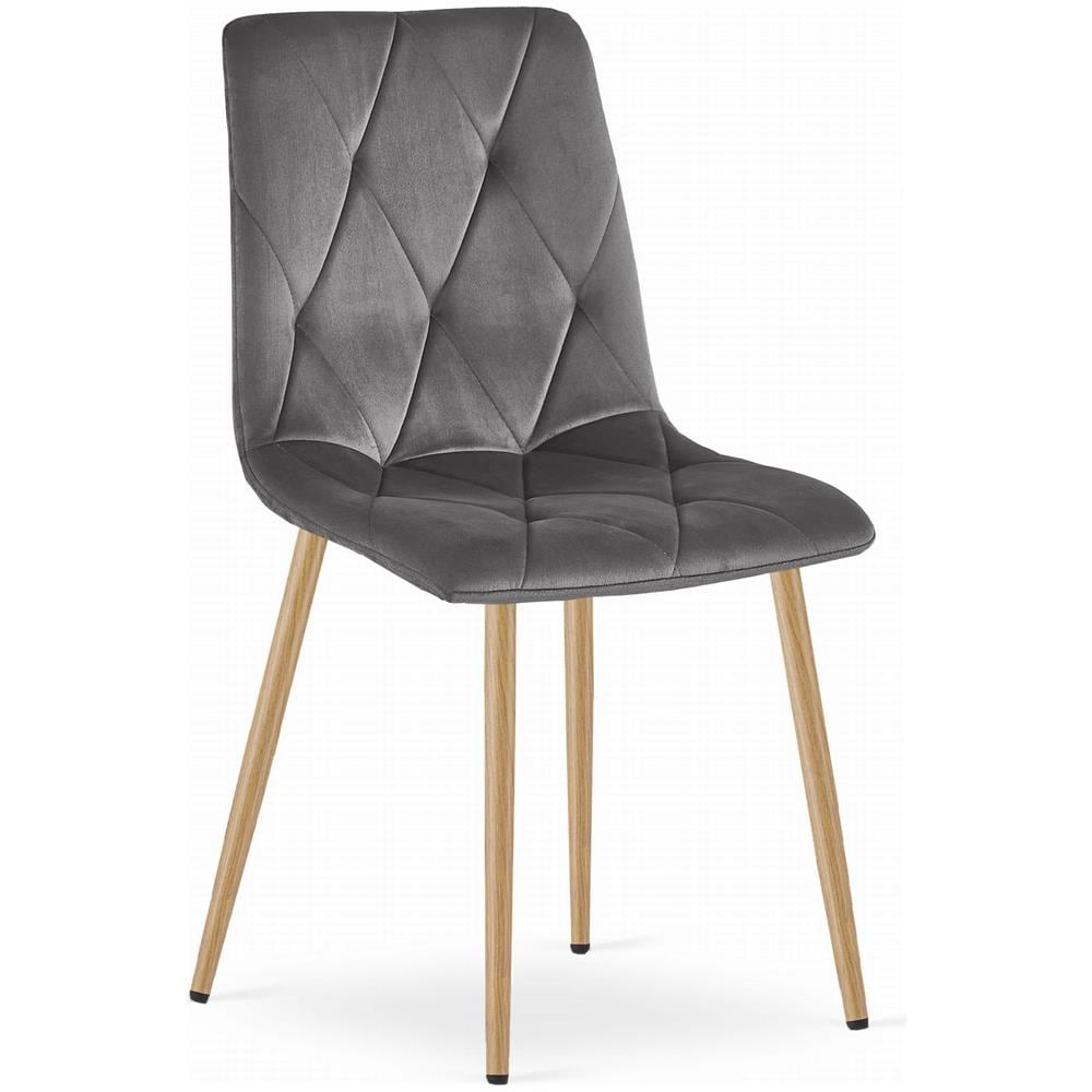 Sedia TYRA in velluto grigio scuro con gambe in legno x4 - Foto 2