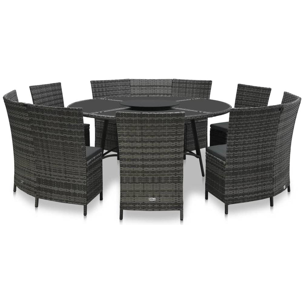 Set Da Pranzo Per Esterni 7 Pz Con Cuscini In Polyrattan Grigio - Foto 1