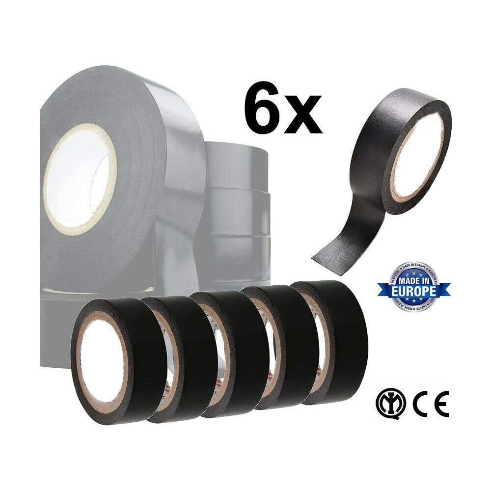 Set 6 Rotoli Di Nastro Isolante Nero In Pvc Autoestinguente 15 Mm X 10 Metri - Foto 1