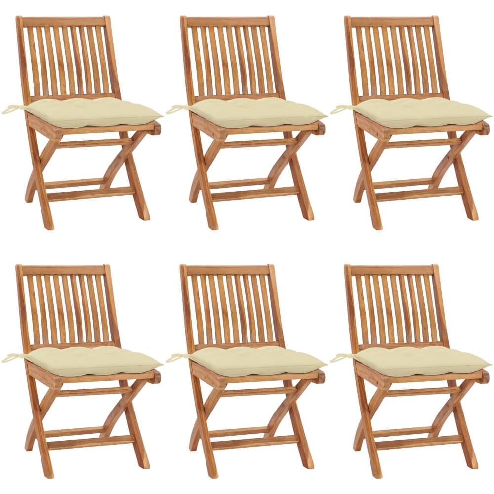 Sedie da Giardino Pieghevoli con Cuscini 6 pz Massello di Teak - Foto 1