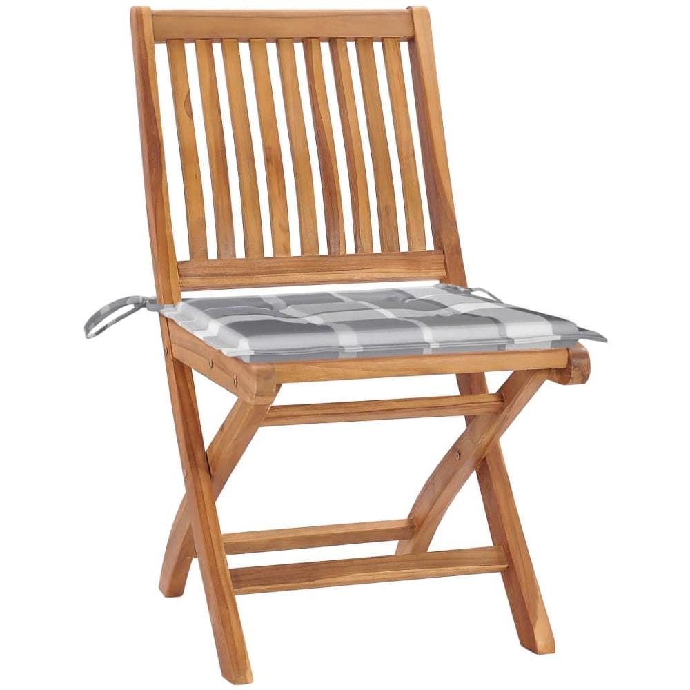 Sedie Giardino 2 pz con Cuscino Grigio a Quadri Massello di Teak - Foto 3