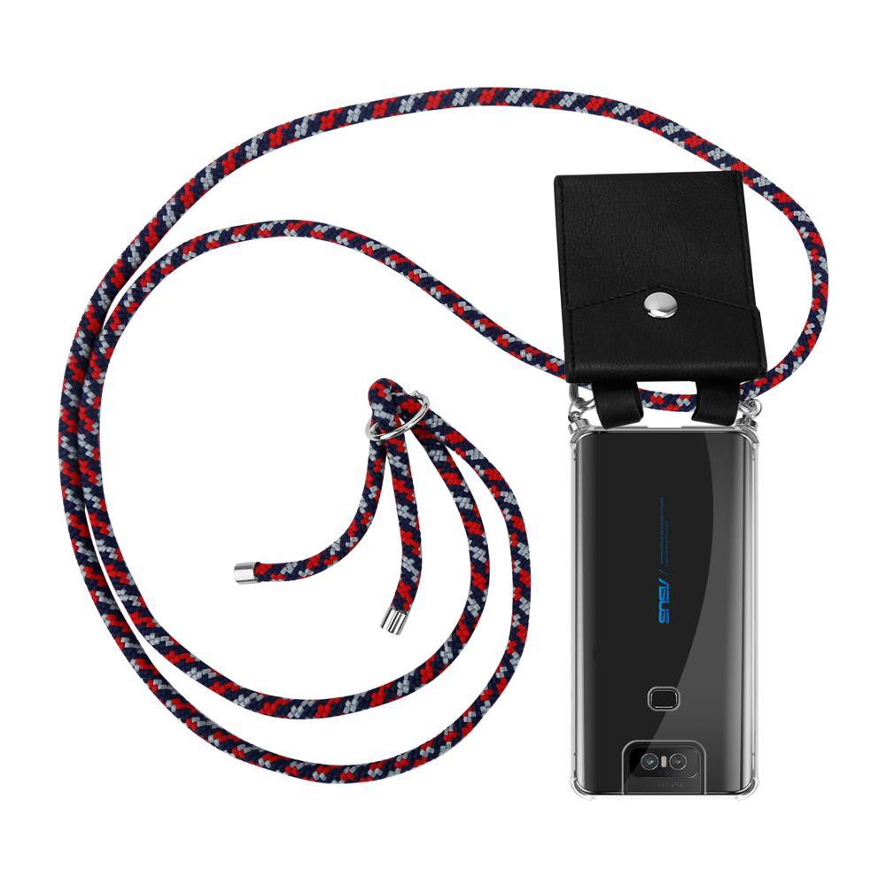 Catena Di Telefoni Cellulari Compatibile Con Asus Zenfone 6 In Rosso Blu Bianco - Coperchio Protettivo In Silicone Con Anelli D'argento, Cinturino In Corda E Custodia Staccabile - Foto 1
