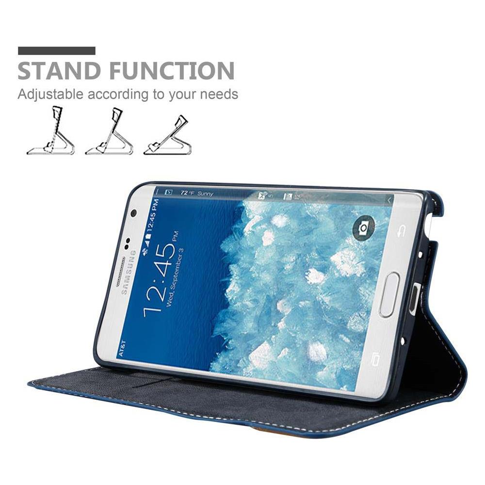 Custodia Compatibile Con Samsung Galaxy Note Edge In Blu Scuro Marrone - Coperchio Protettiva Con Chiusura Magnetica, Funzione Stand E Tasca Per Le Carte - Foto 2