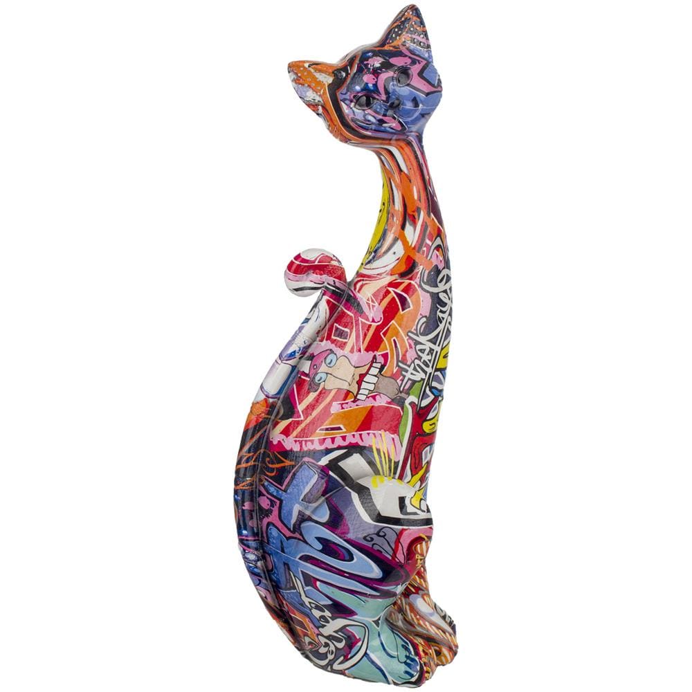 Statuetta Gatto Graffiti 12x34x11 Cm Multicolore - Foto 1