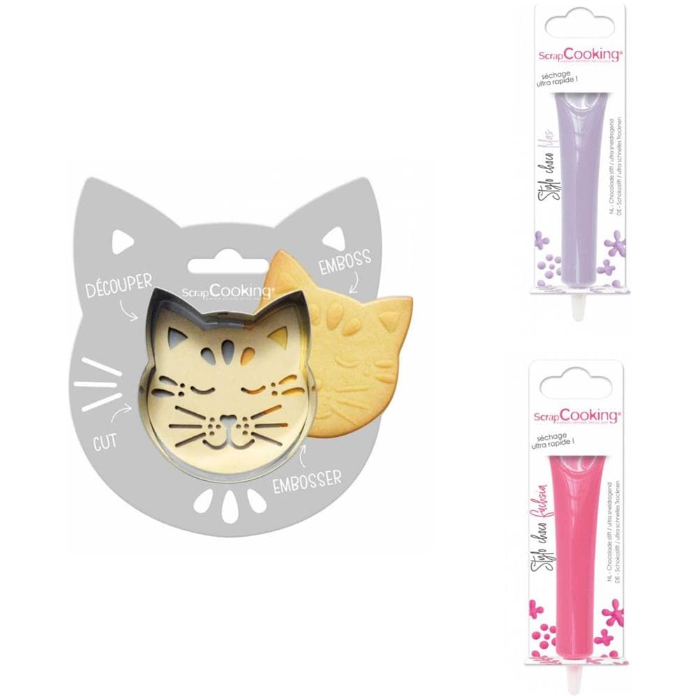 Kit Biscotti Con Rilievo Per Gatti + 2 Penne Al Cioccolato Lilla E Fucsia - Foto 1