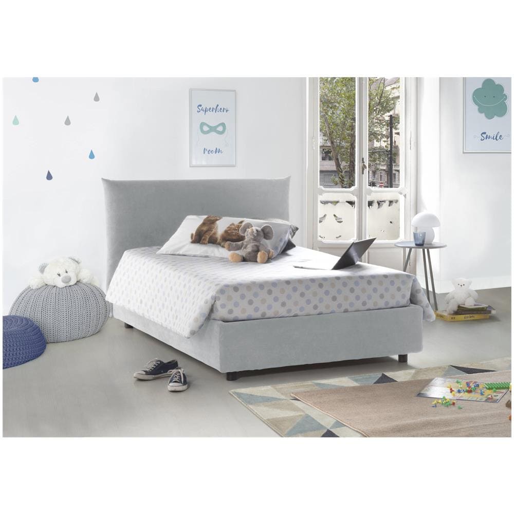 Letto Piazza E Mezza Creta, Letto Contenitore Con Rivestimento In Tessuto, 100% Made In Italy, Apertura Frontale, Con Materasso Cm 120x190 Incluso, Bianco - Foto 1