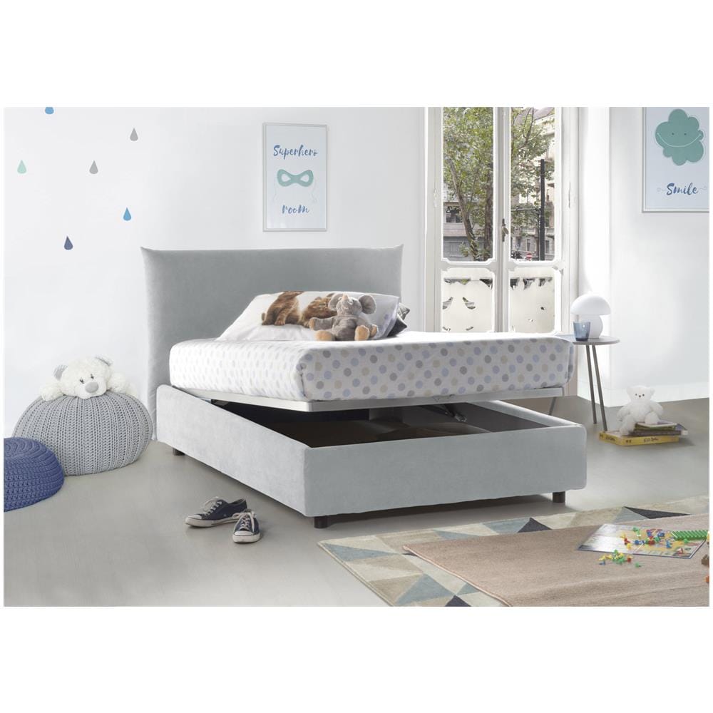 Letto Piazza E Mezza Creta, Letto Contenitore Con Rivestimento In Tessuto, 100% Made In Italy, Apertura Frontale, Con Materasso Cm 120x190 Incluso, Bianco - Foto 2