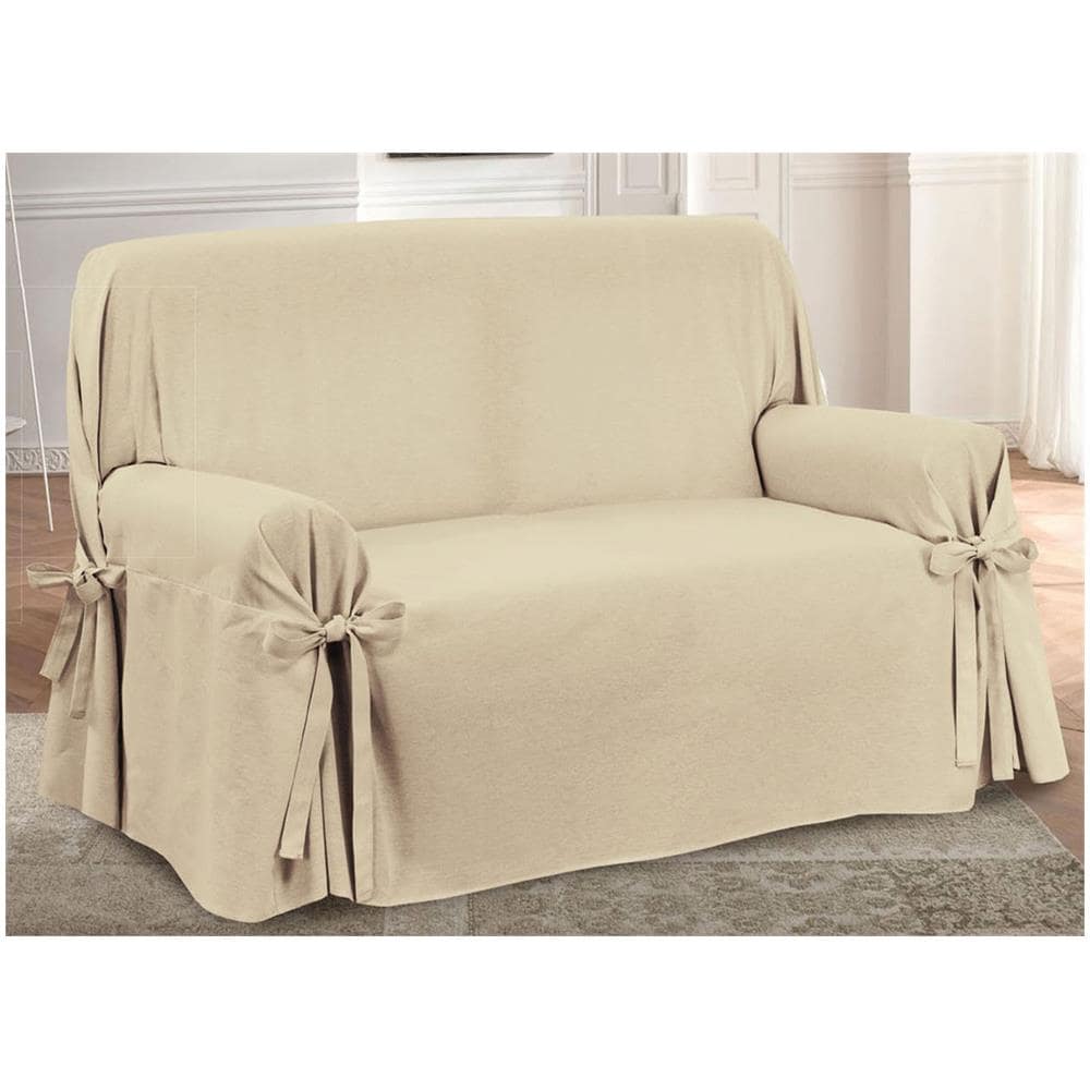 Copridivano Fodera Telo Protezione Divano Con Laccetti Fiocco Varie Fantasie 3 Posti Prez Beige - Foto 1