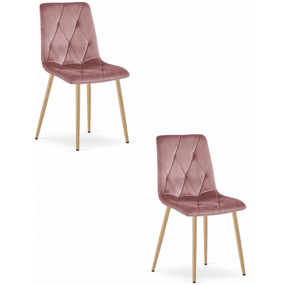 Sedia TYRA in velluto rosa con gambe in legno x2 - Foto 1
