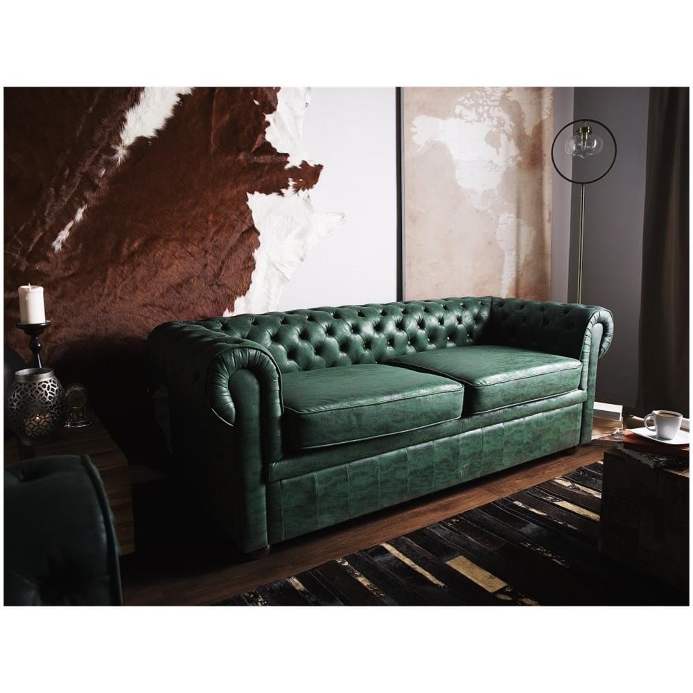 Divano Vintage A 3 Posti In Tessuto Similpelle Chesterfield - Foto 2