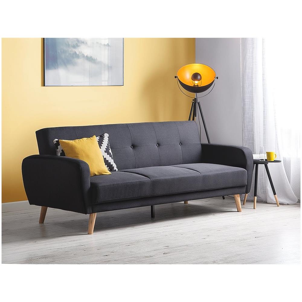 Divano Letto A 3 Posti In Tessuto Nero Florli - Foto 2