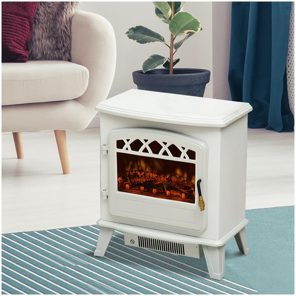 Caminetto Elettrico Da Terra Con Effetto Fiamma Regolabile 1800w, Bianco, 51x31x56cm - Foto 3