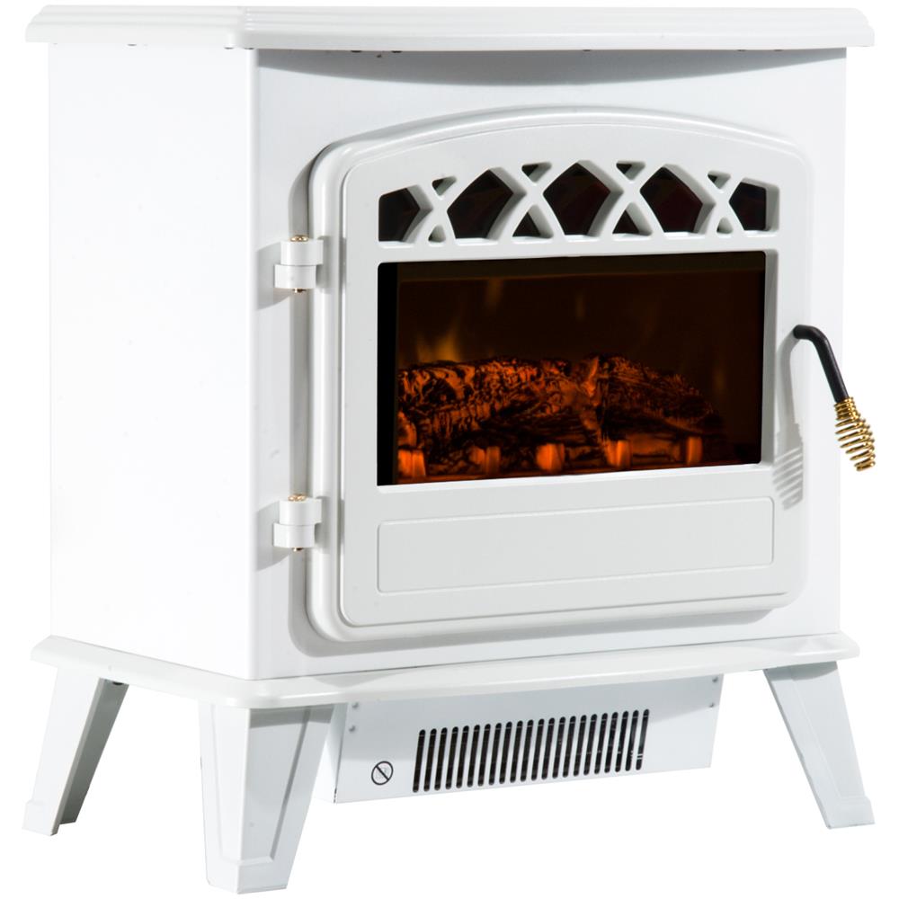 Caminetto Elettrico Da Terra Con Effetto Fiamma Regolabile 1800w, Bianco, 51x31x56cm - Foto 1