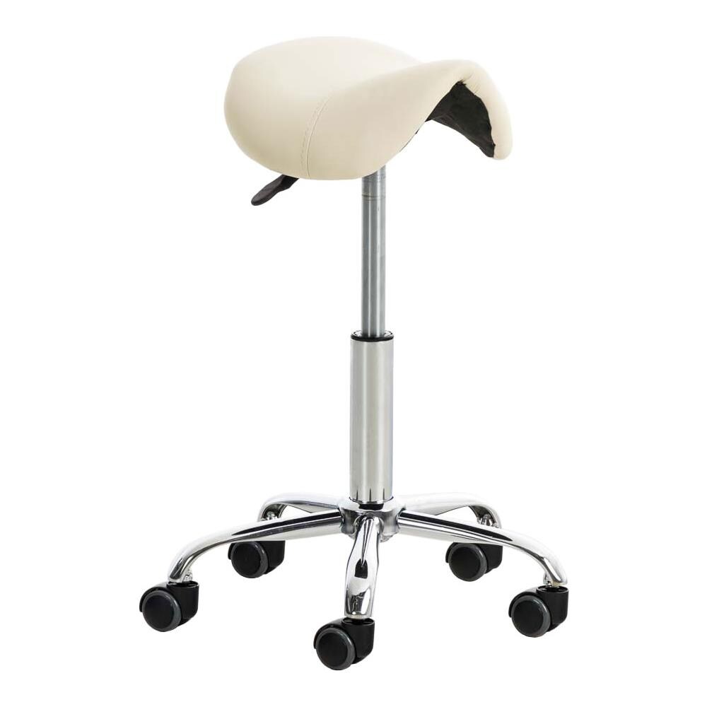 Sgabello da Lavoro Reno in Similpelle I Sgabello A Sella Imbottito Regolabile 53-68 CM E Girevole I Sedia Pc Telaio in Metallo Cromato Crema - Foto 1