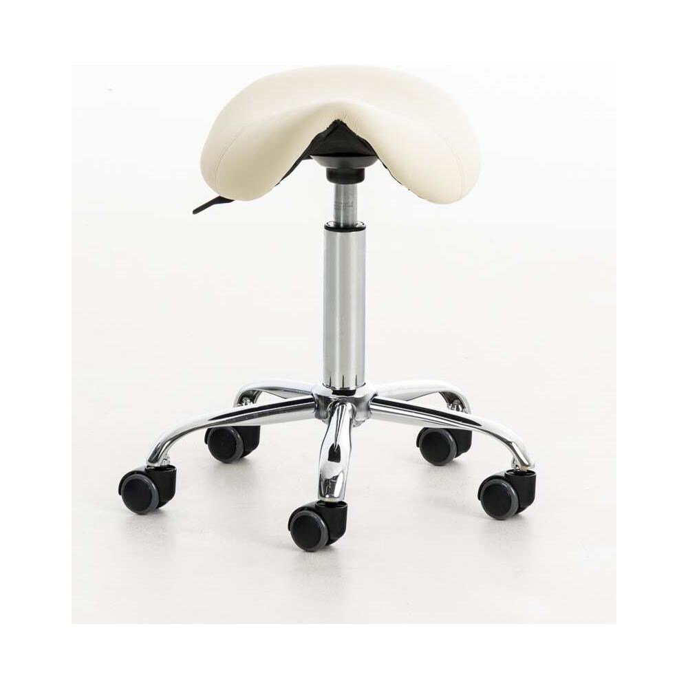 Sgabello da Lavoro Reno in Similpelle I Sgabello A Sella Imbottito Regolabile 53-68 CM E Girevole I Sedia Pc Telaio in Metallo Cromato Crema - Foto 2