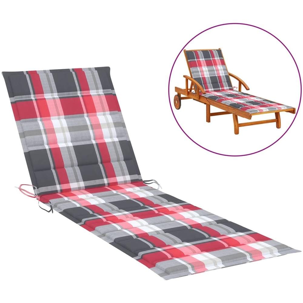 Cuscino Per Sdraio A Quadri Rossi 200x60x4 Cm In Tessuto - Foto 1