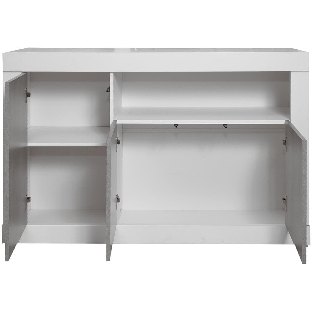 Dmora Credenza A Tre Ante E Un Vano Aperto Colore Bianco E Cemento Cm 137 X 86 X 42 