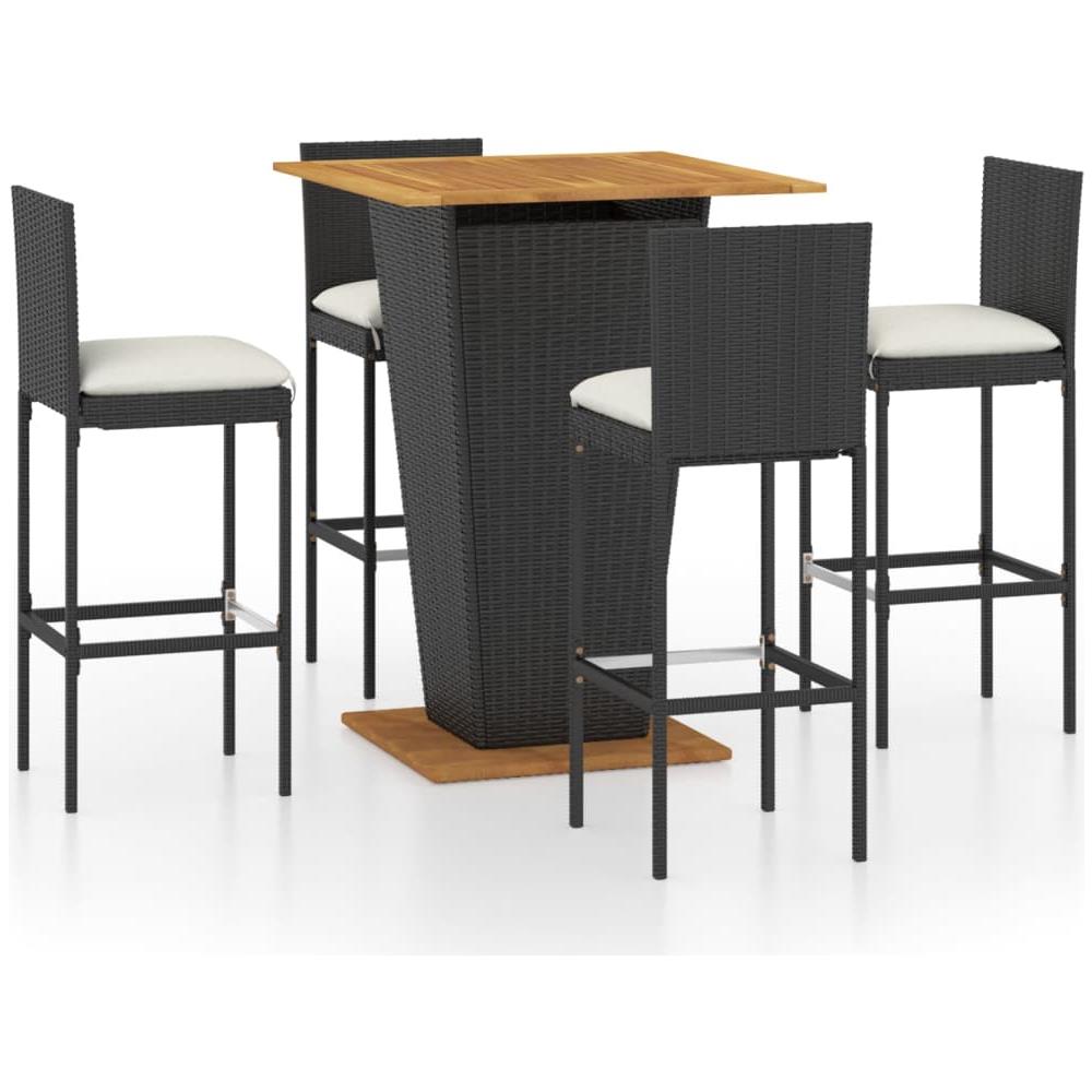 Set da Bar da Giardino 5 pz con Cuscini in Polyrattan Nero - Foto 1
