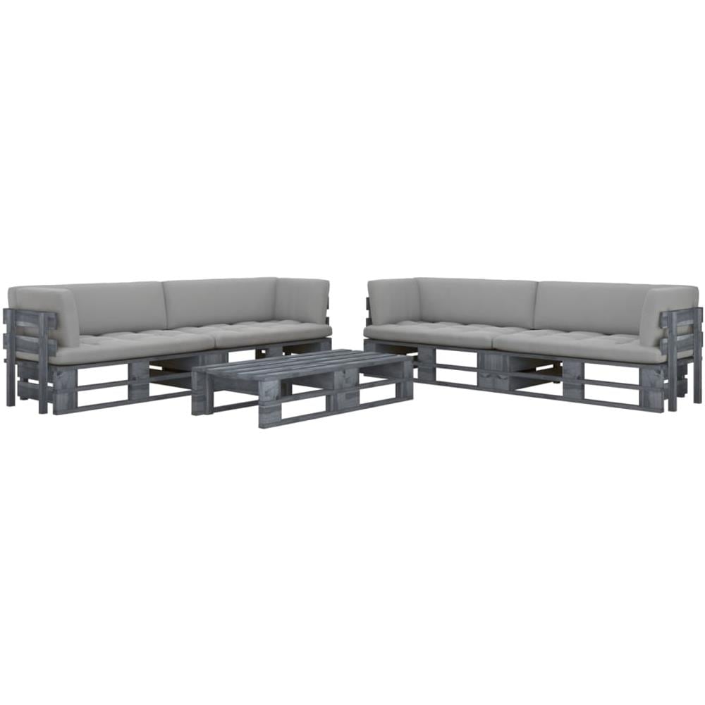 Set Divani a Pallet e Cuscini 6 pz in Pino Impregnato Grigio - Foto 1