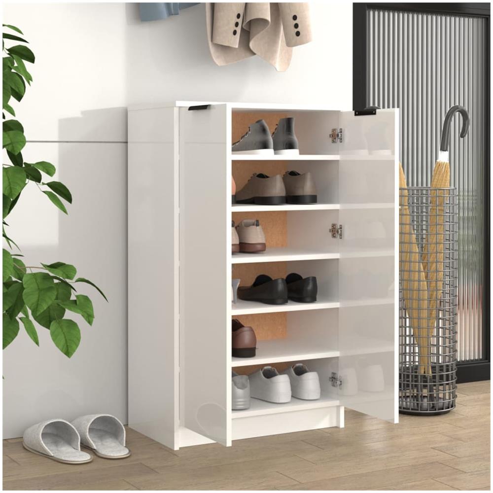 Scarpiera Bianco Lucido 59x35x100 Cm In Legno Multistrato - Foto 3