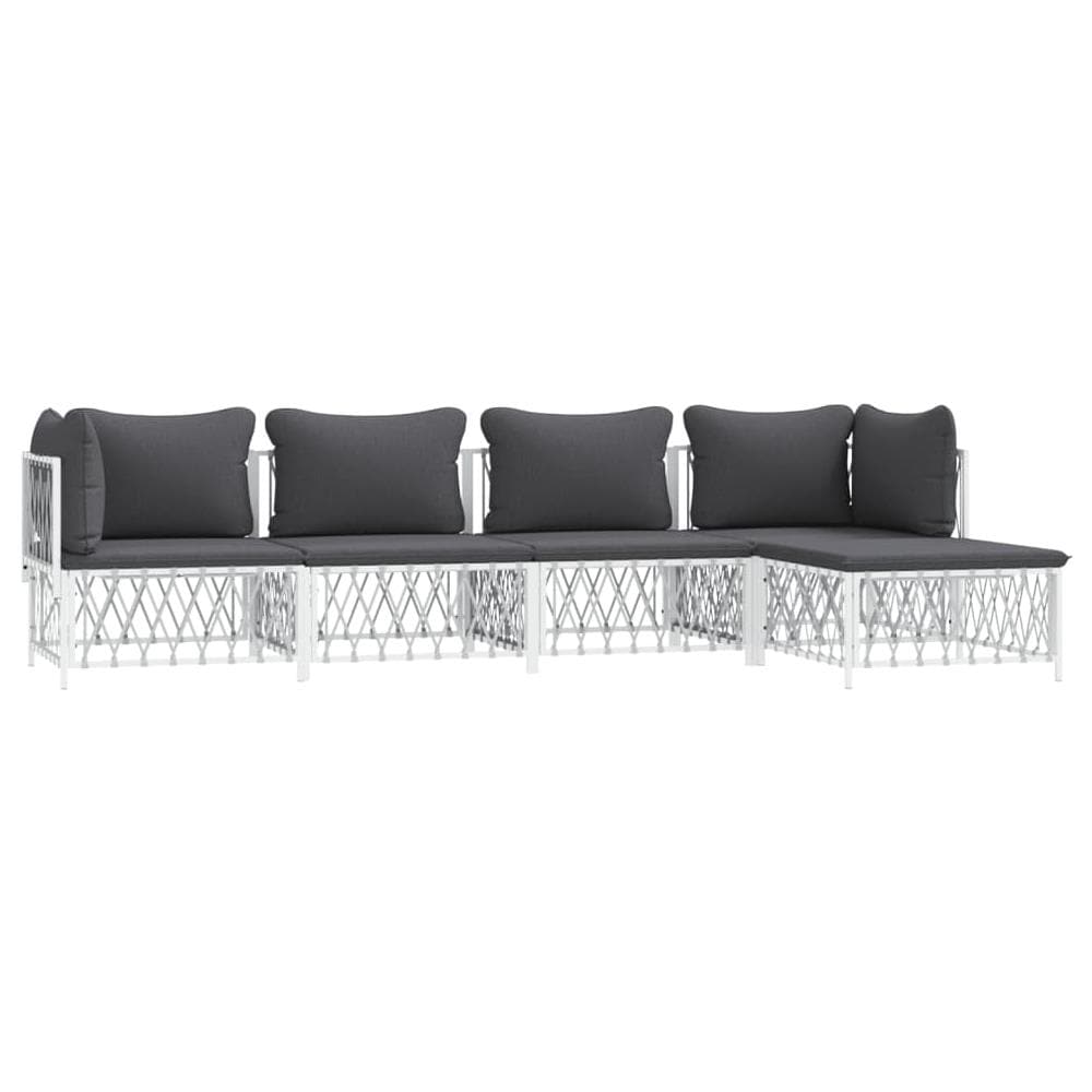Set Salotto Da Giardino 5 Pz Con Cuscini In Acciaio Bianco - Foto 2