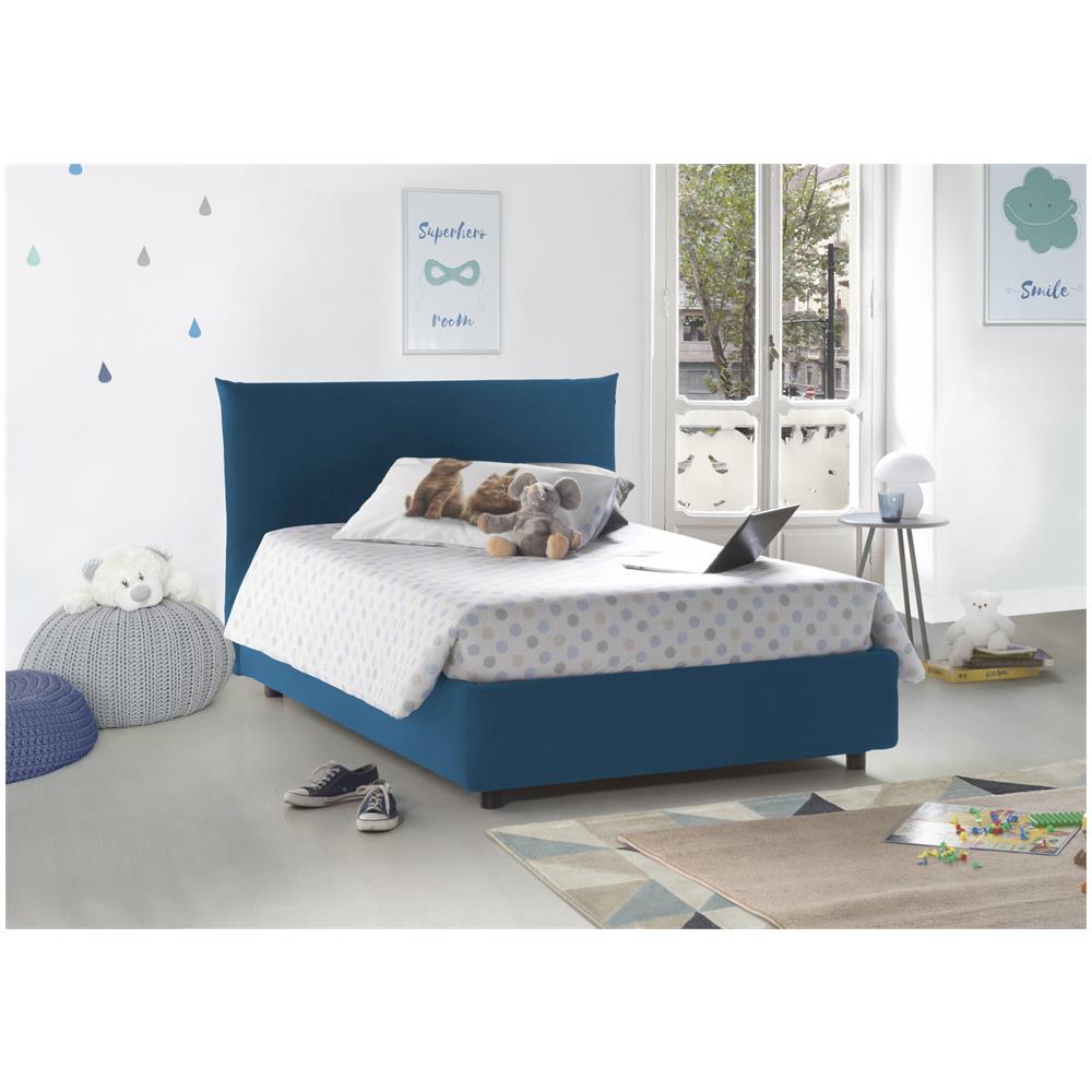 Letto Piazza E Mezza Creta, Letto Contenitore Con Rivestimento In Tessuto, 100% Made In Italy, Apertura Frontale, Con Materasso Cm 120x190 Incluso, Blu - Foto 1
