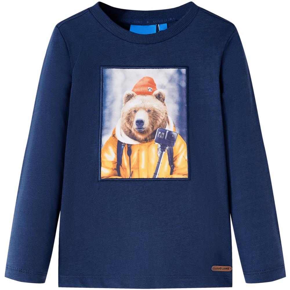 Maglietta Da Bambino Maniche Lunghe Stampa Orso Blu Marino Mélange 140 - Foto 1