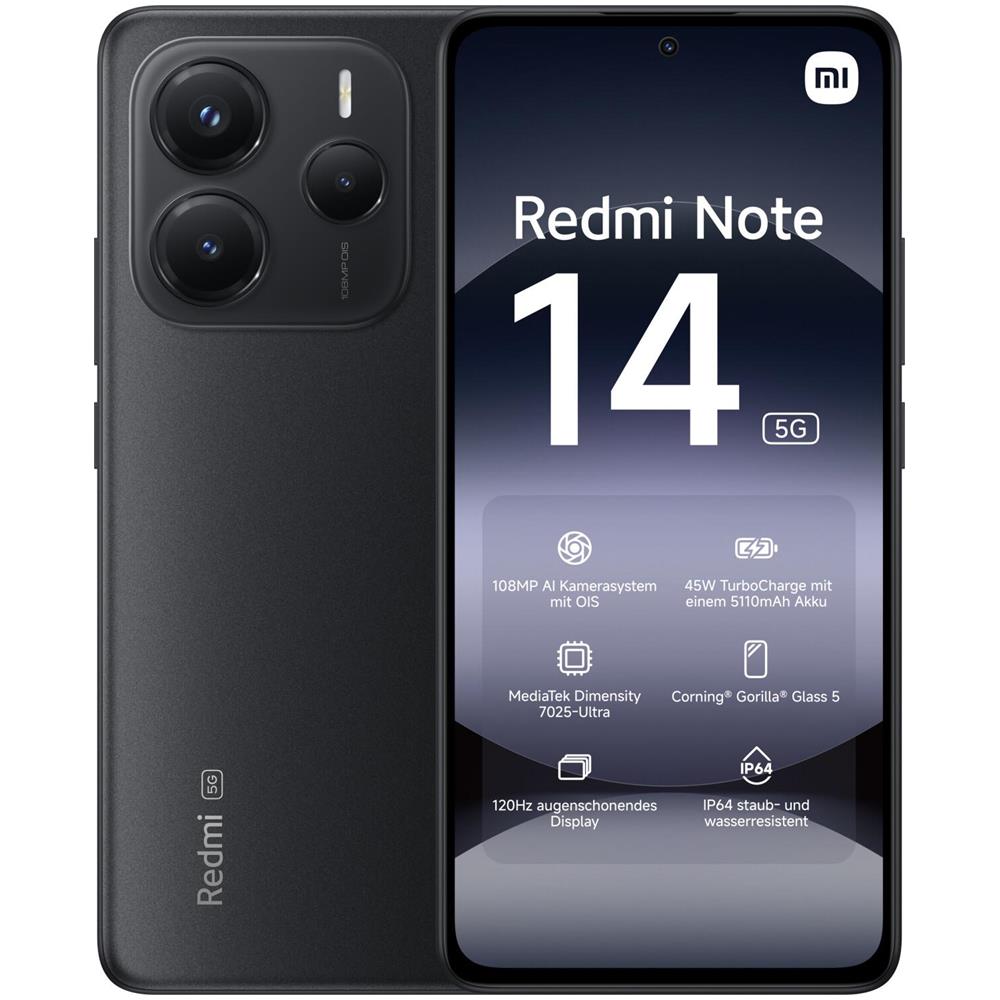 Redmi Note 14 5G 128GB 6GB Ram Display 6.67" Main Camera 108MP Dual SIM ibrida USB tipo-C Dimensity 7025 Ultra Android 5110 mAh Midnight Black - Foto 1