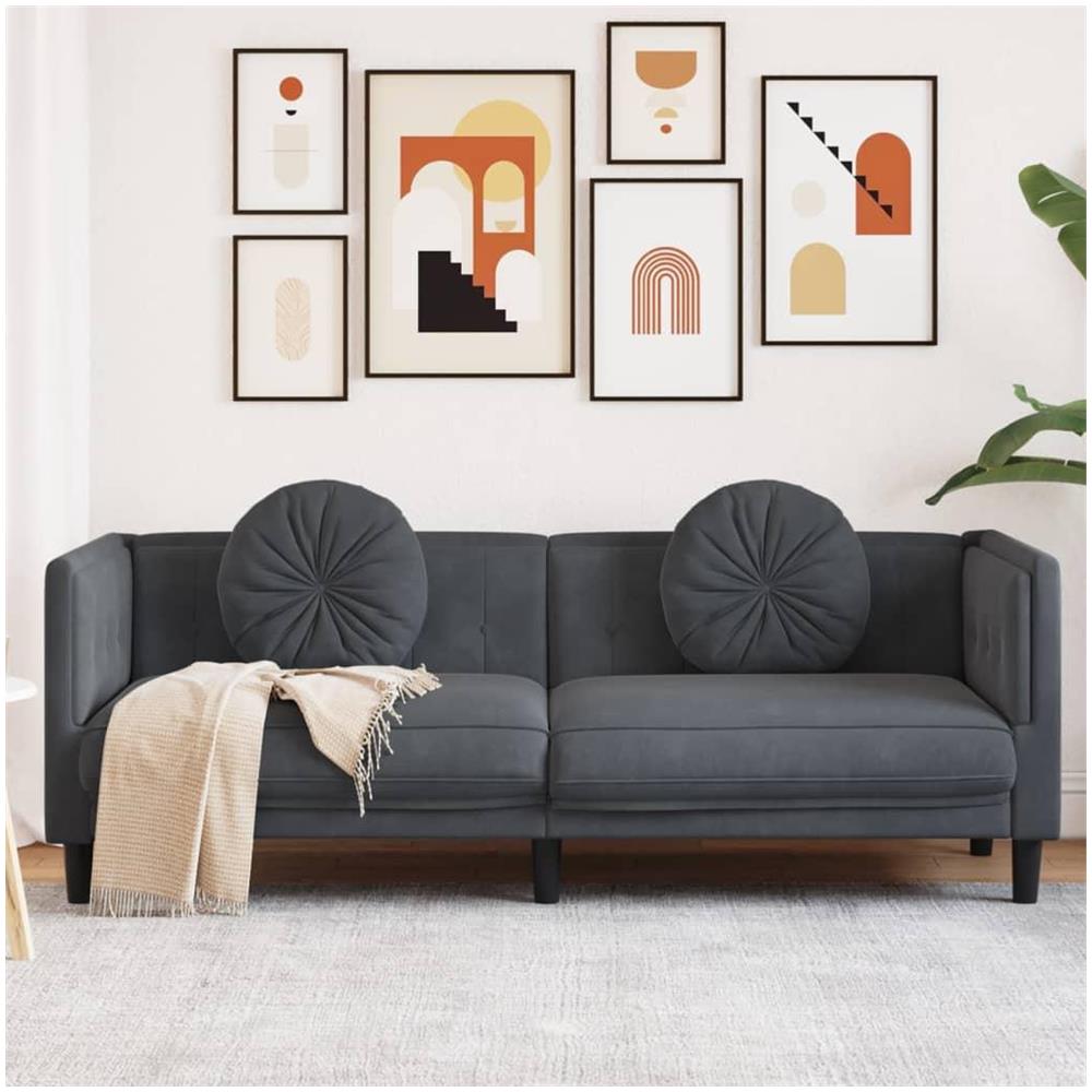 Poltrona con Cuscini a 3 Posti Grigio Scuro in Velluto - Foto 2