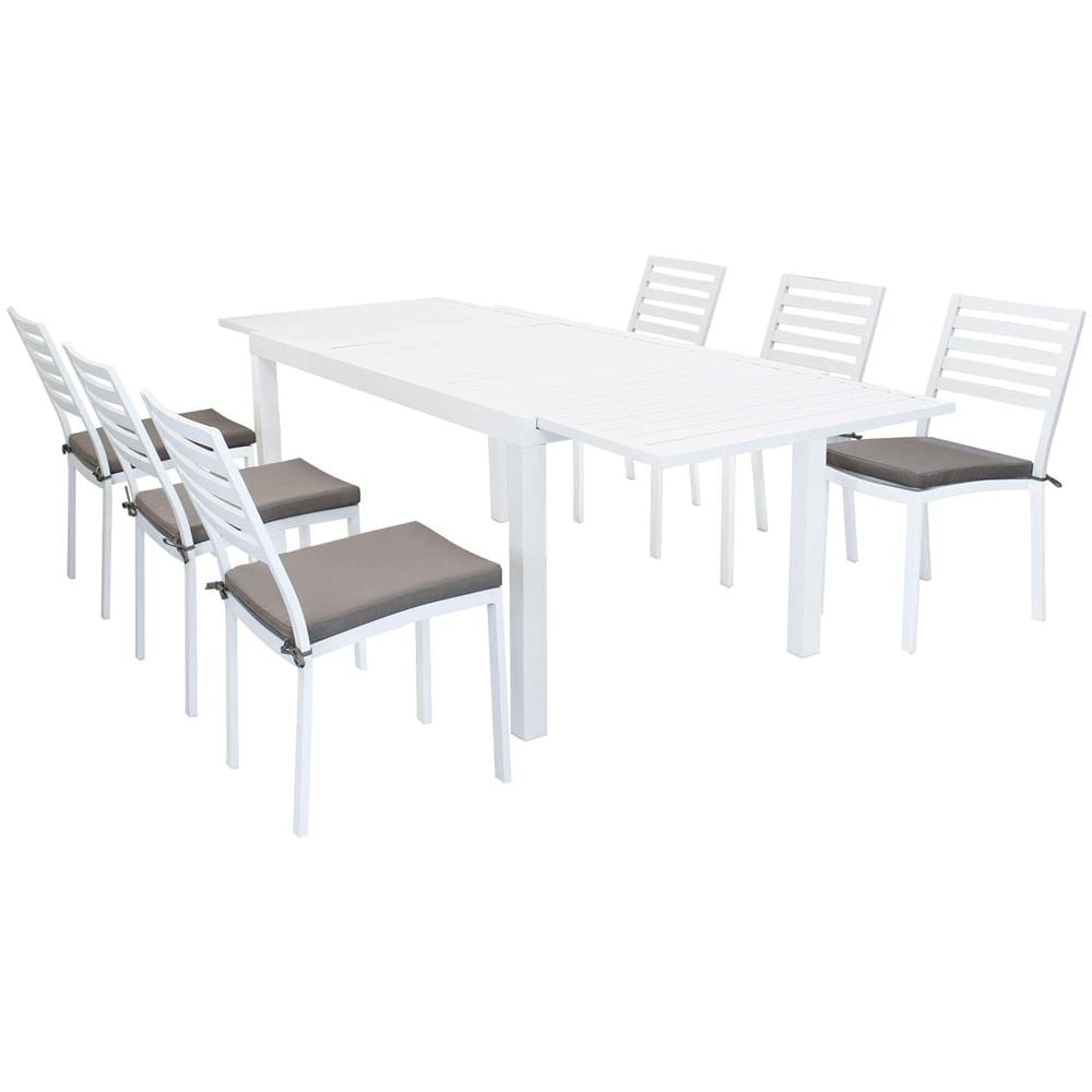 Set Tavolo Giardino Allungabile Rettangolare 160/240 X 90 Con 6 Sedie In Alluminio Bianco Da Esterno - Foto 1
