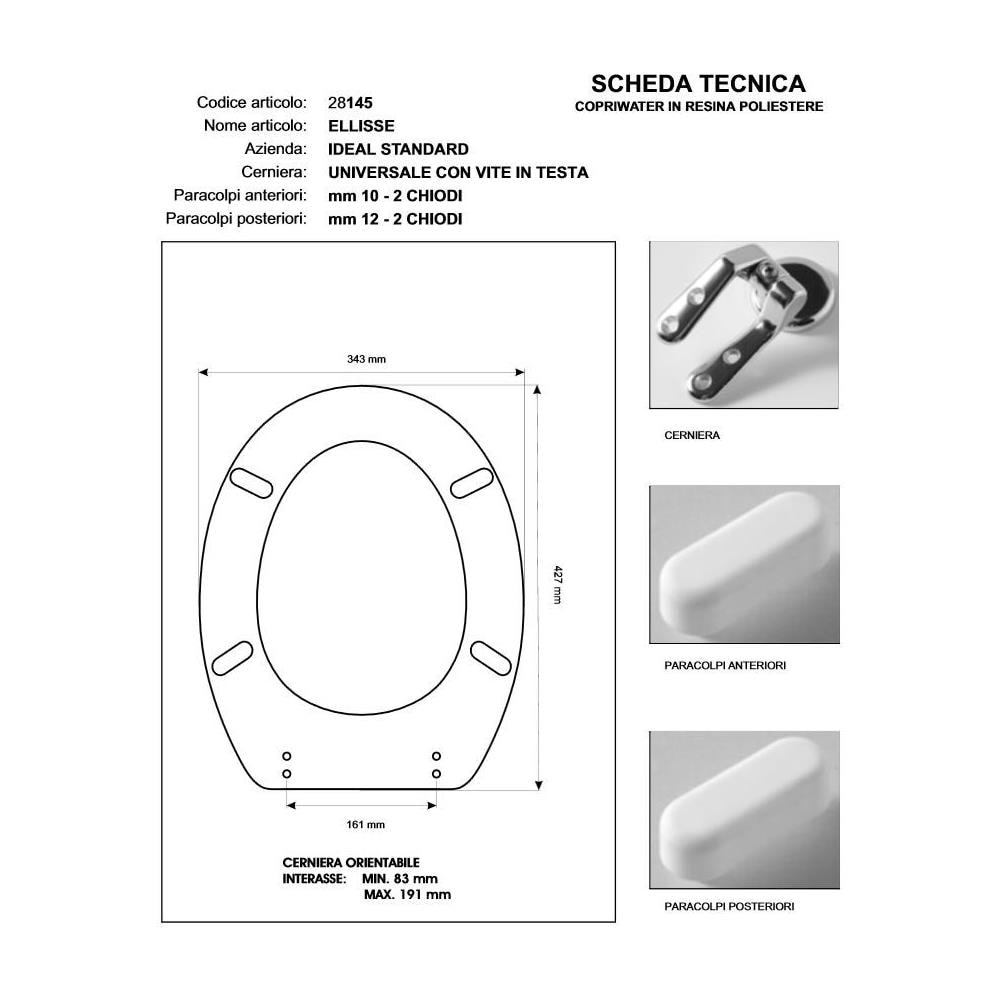 Copriwater Ideal Standard Ellisse-ellisse Piu'' Bianco Cerniera Cromo-sedile-asse Wc - Foto 1